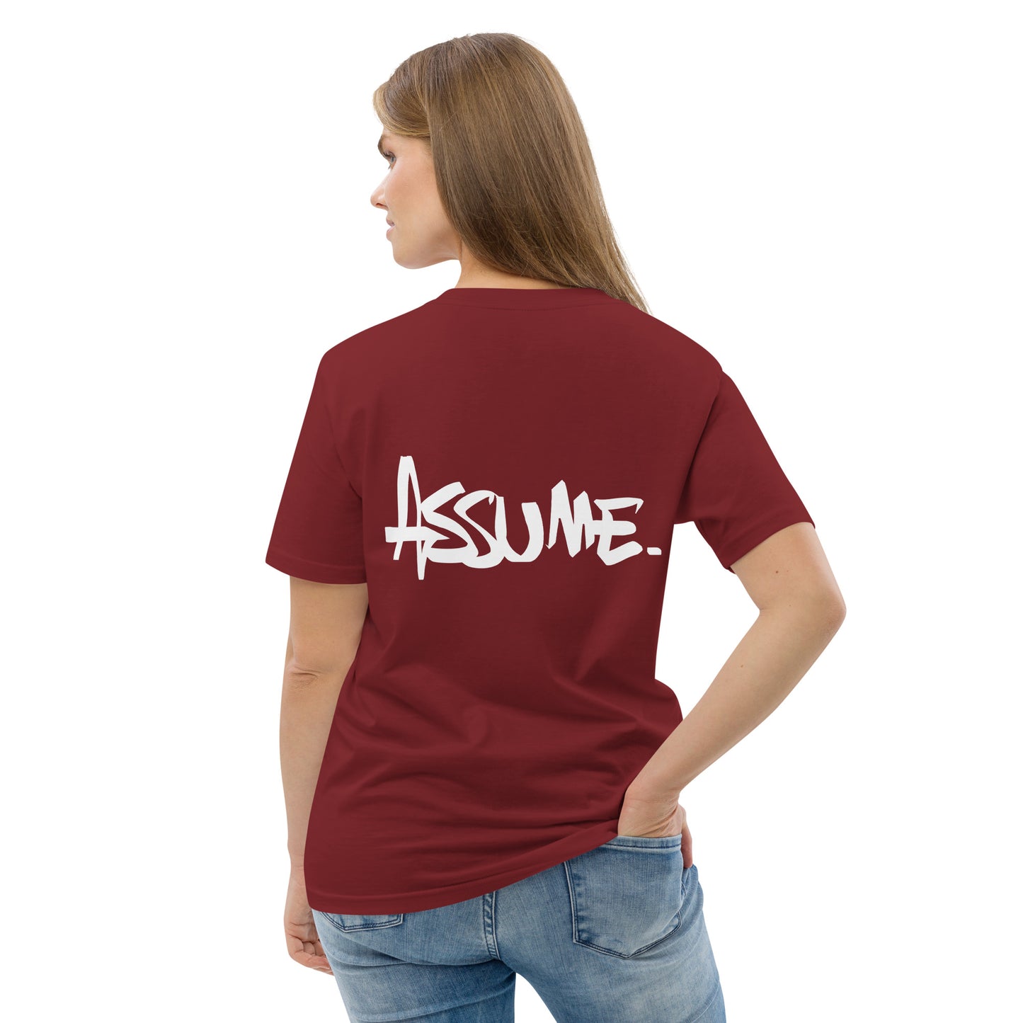 T-shirt ASSUME bordeaux unisexe en coton biologique