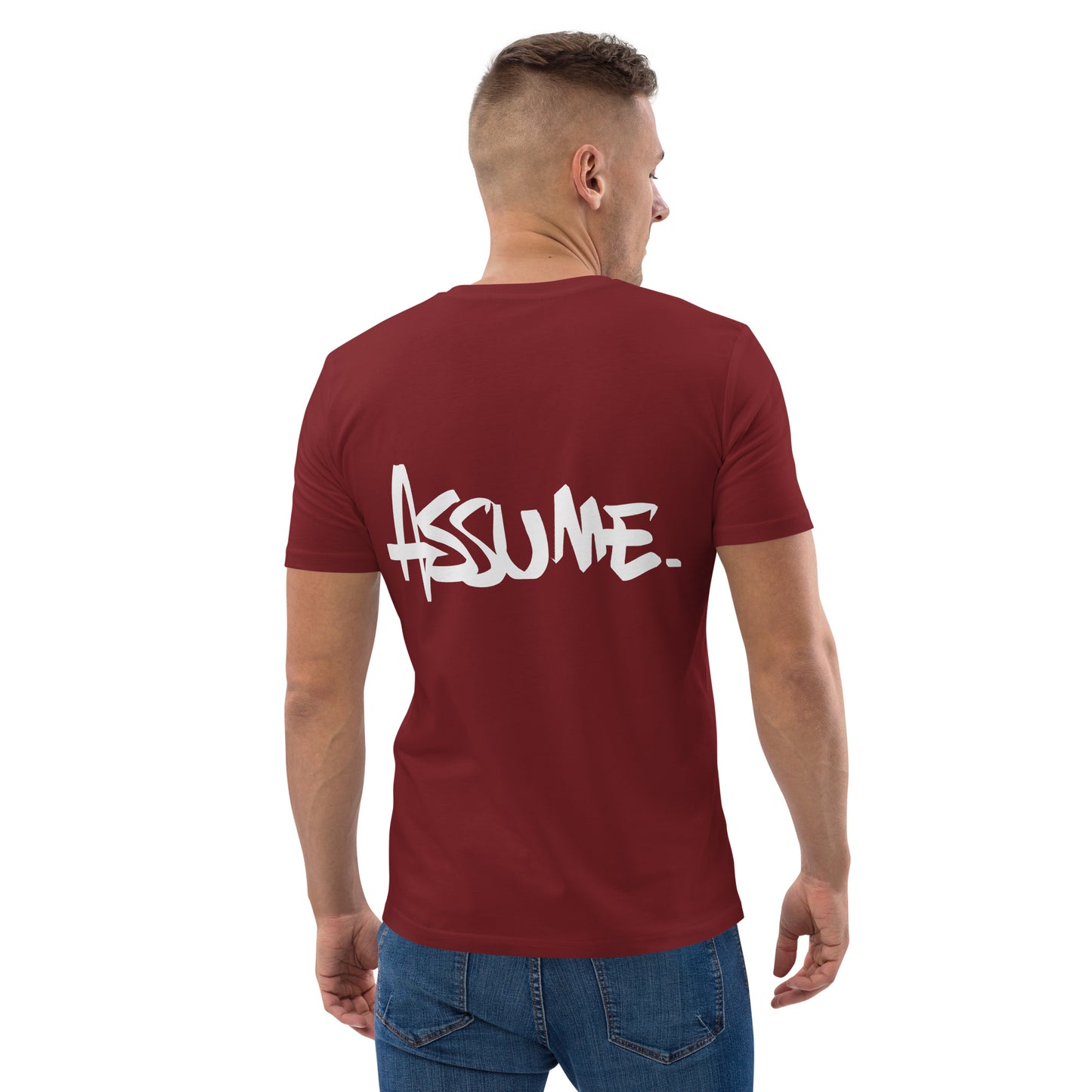 T-shirt ASSUME bordeaux unisexe en coton biologique