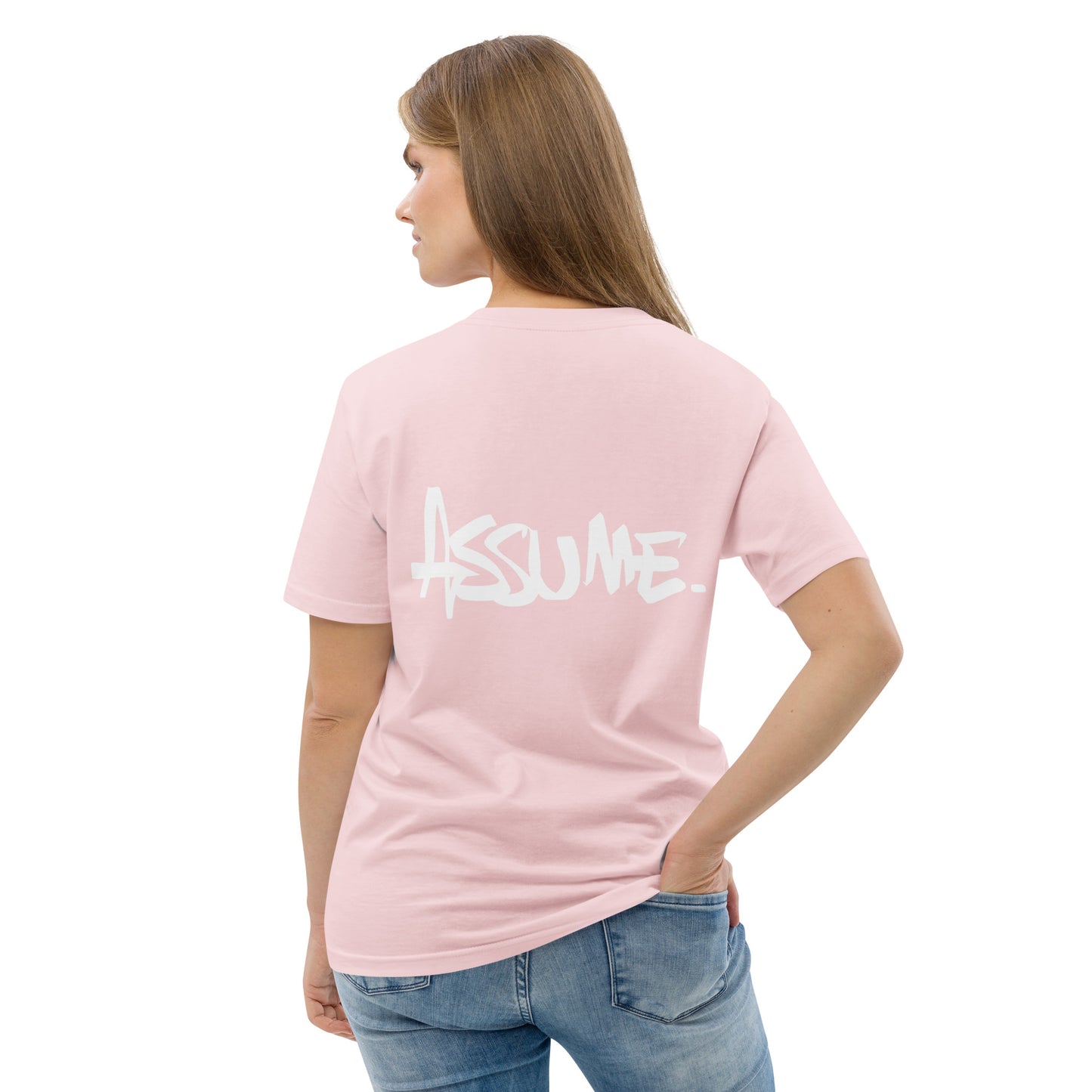 T-shirt ASSUME rose pastel unisexe en coton biologique