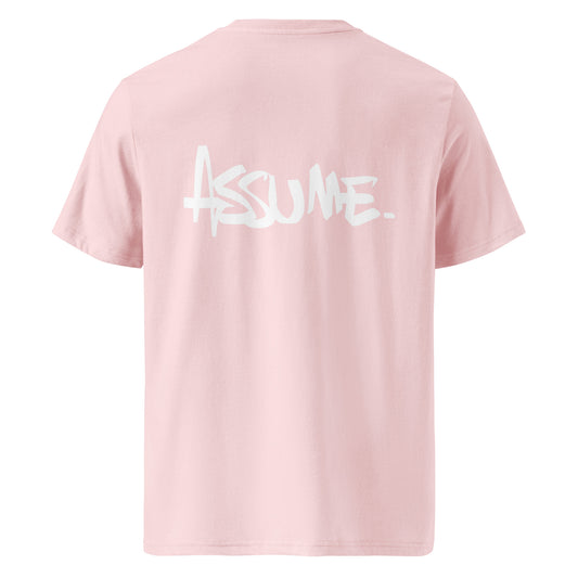 T-shirt ASSUME rose pastel unisexe en coton biologique