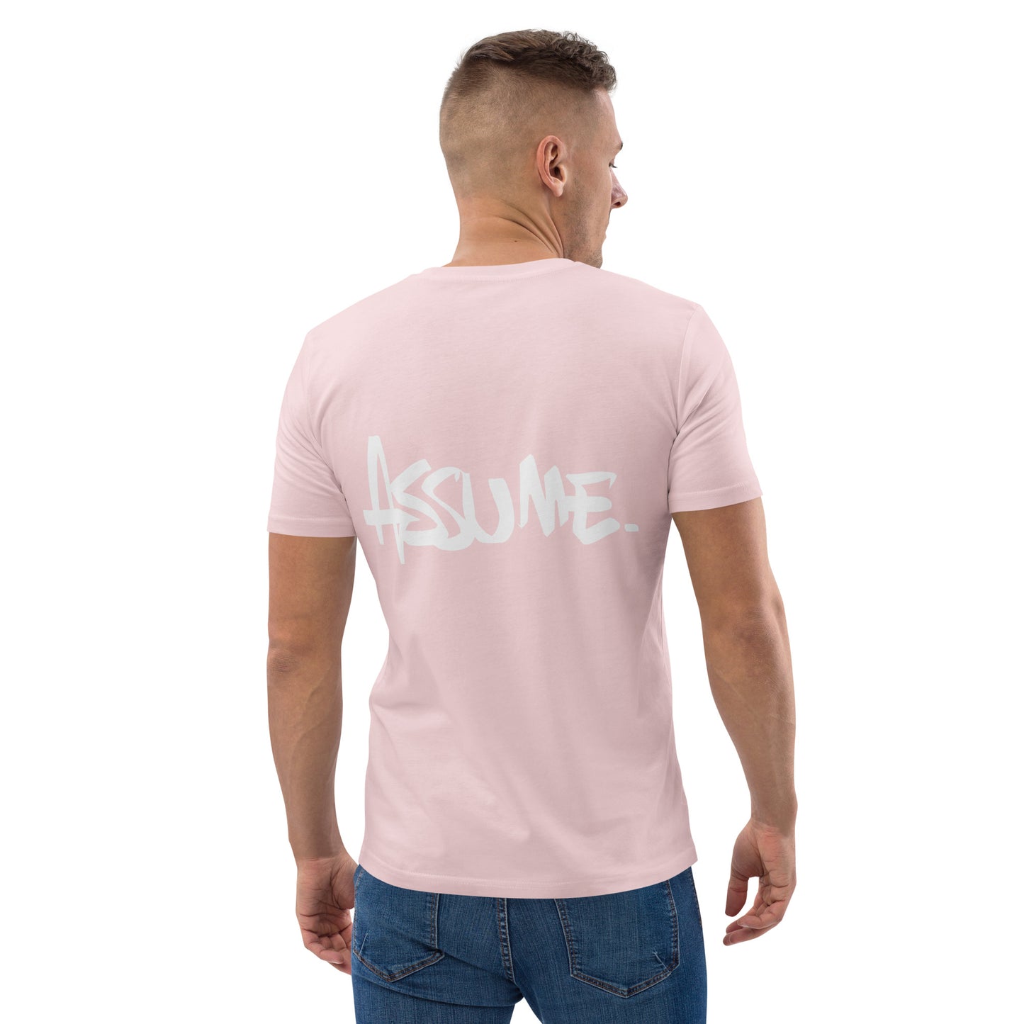 T-shirt ASSUME rose pastel unisexe en coton biologique