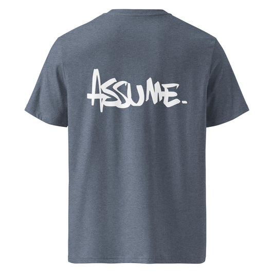 T-shirt ASSUME bleu gris unisexe en coton biologique