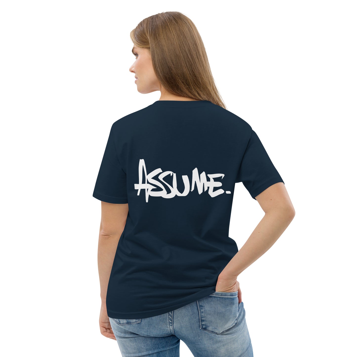 T-shirt ASSUME bleu marine unisexe en coton biologique