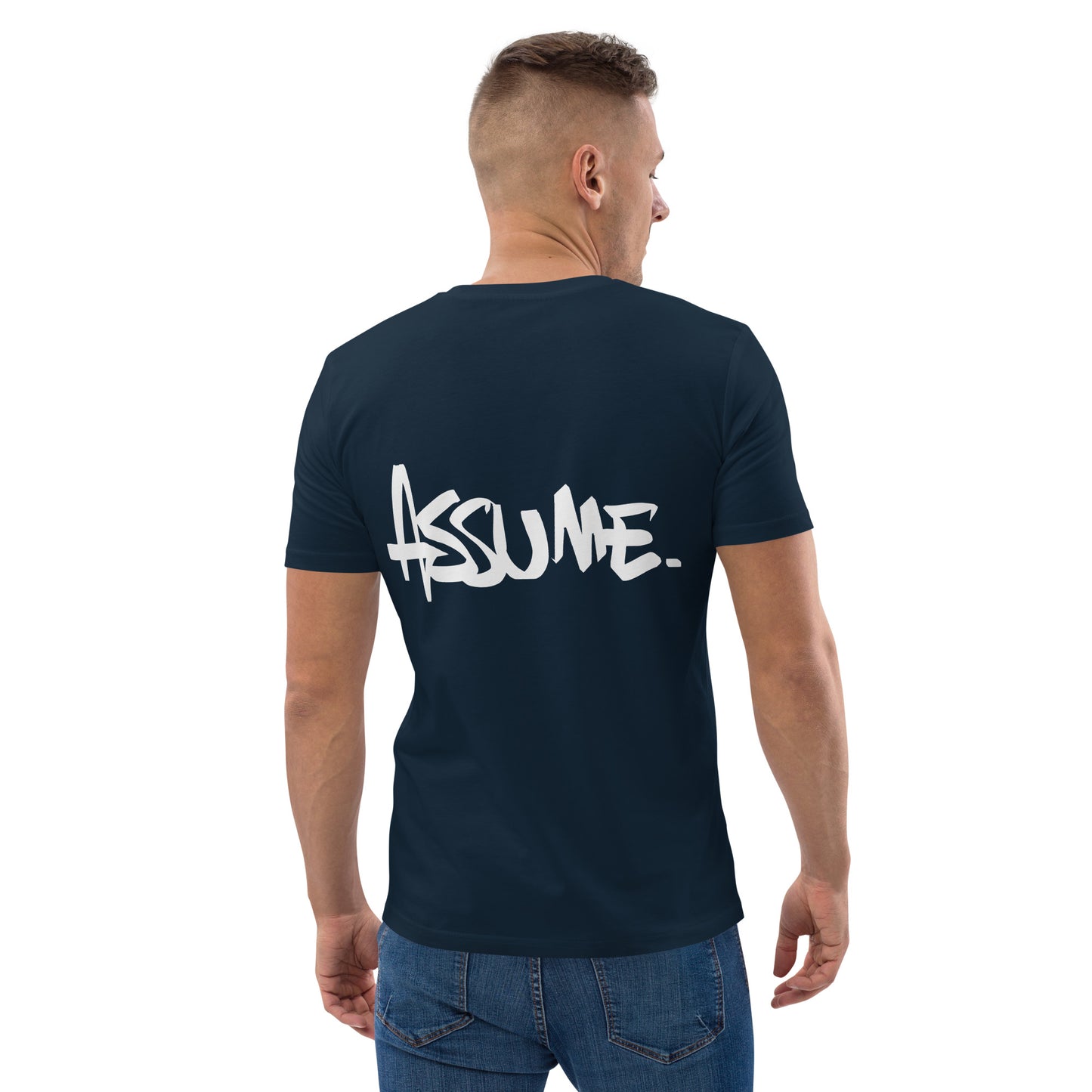 T-shirt ASSUME bleu marine unisexe en coton biologique