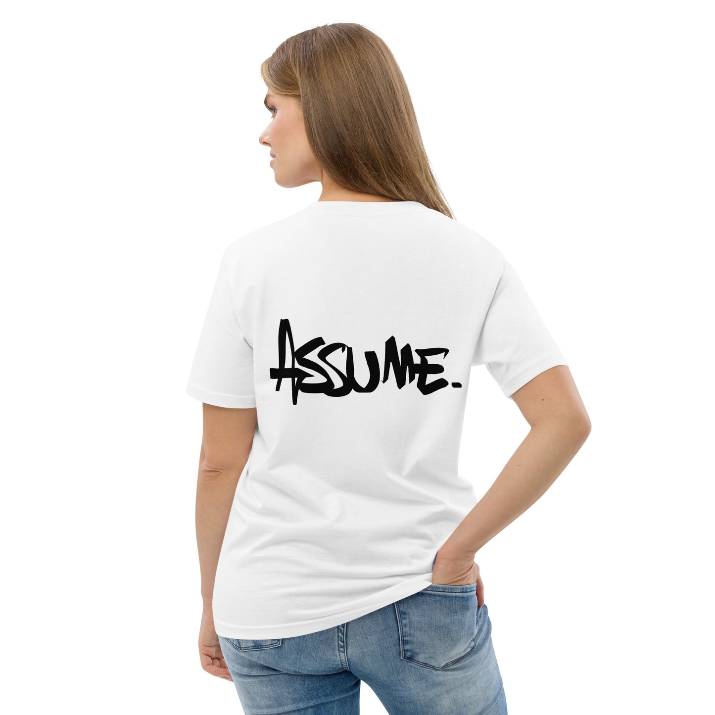 T-shirt ASSUME blanc unisexe en coton biologique