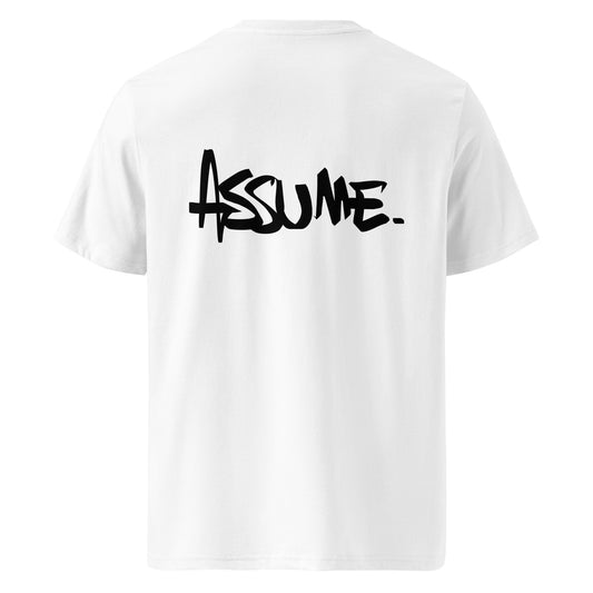 T-shirt ASSUME blanc unisexe en coton biologique